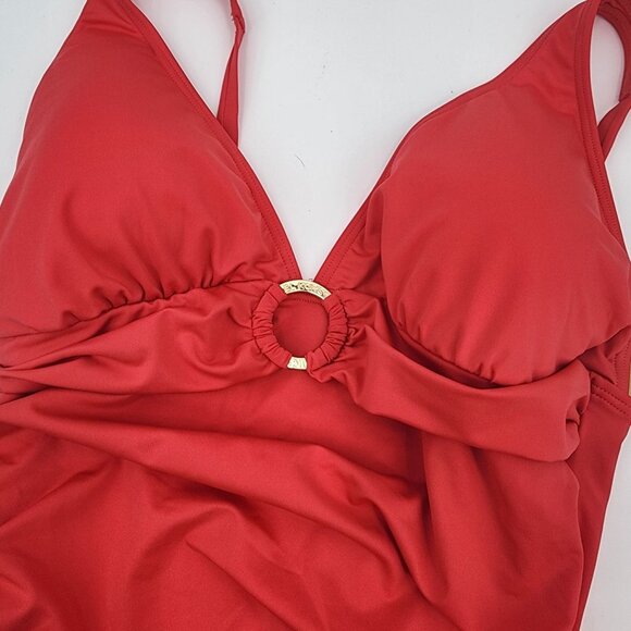 Michael Kors Size 14 Womens One Piece Swimsuit V Neck Gold Ring Front New - Picture 3 of 9